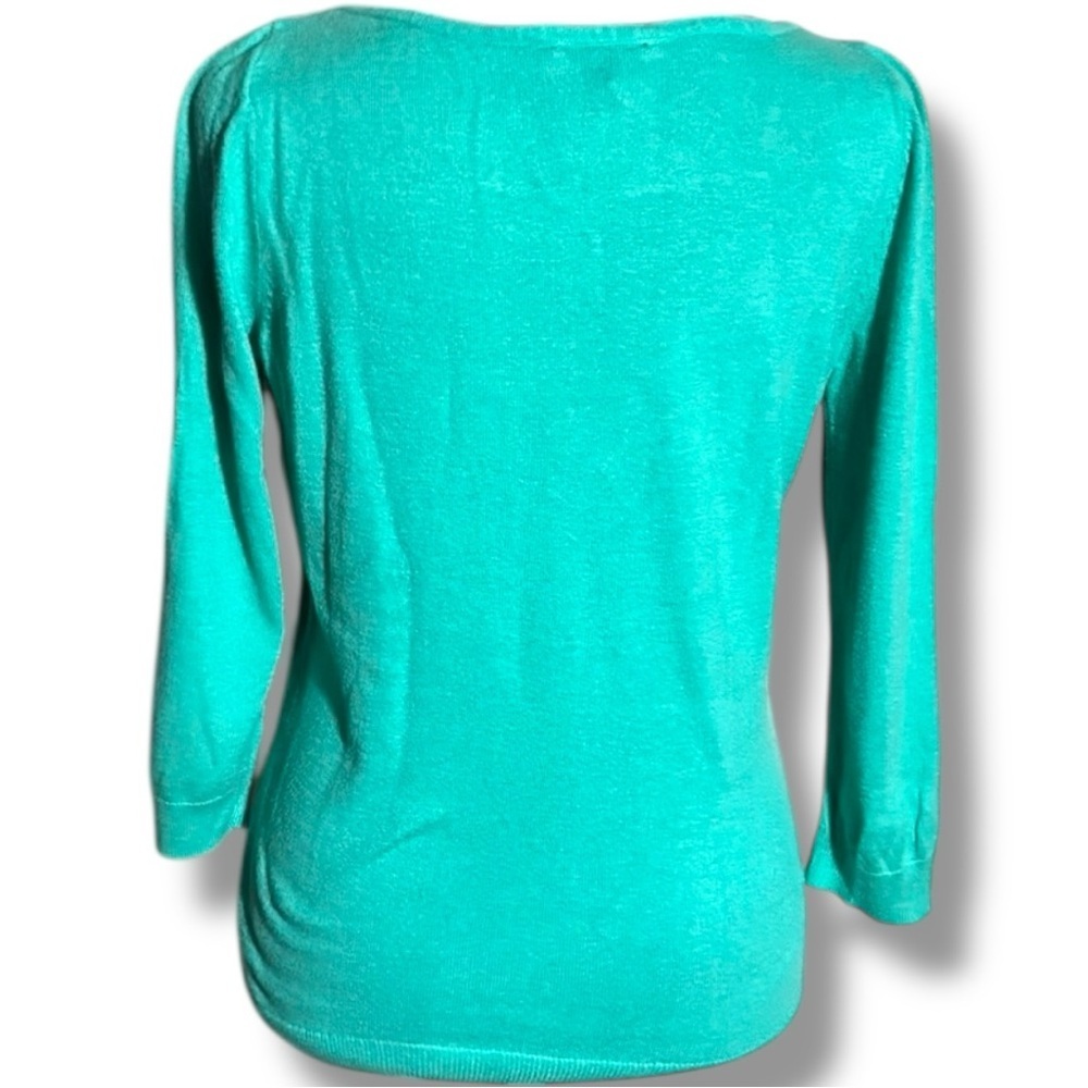 Worthington Teal Knit 3/4 Sleeve Lightweight Spring-y Sweater Top - Picture 4 of 14